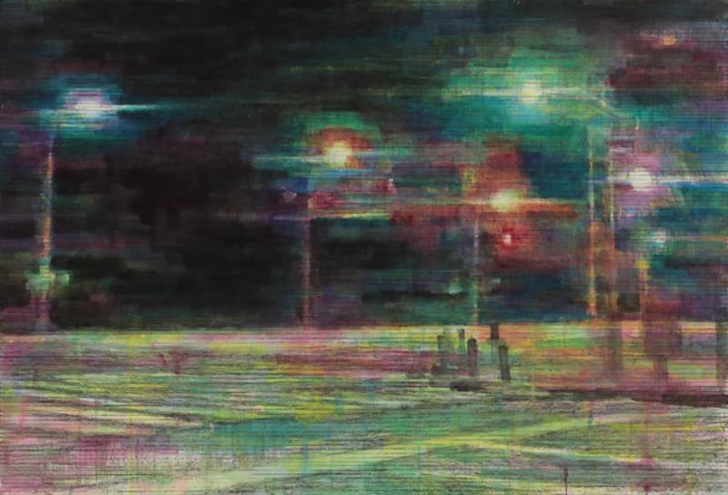 민재영, 교차로 Across the street at midnight_한지에 수묵채색_83x122cm_2017