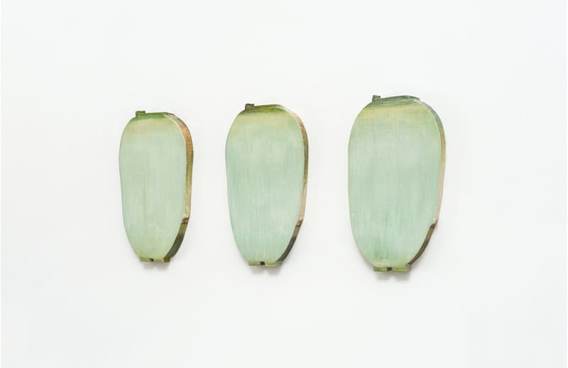 임충섭 채식주의자 I, II, III 2016 Acrylic and U.V.L.S gel on shaped canvas i) 75.5 x 36 x 9.5 cm ii) 76 x 35.5 x 9.5 cm iii) 76 x 36.5 x 9.5 cm