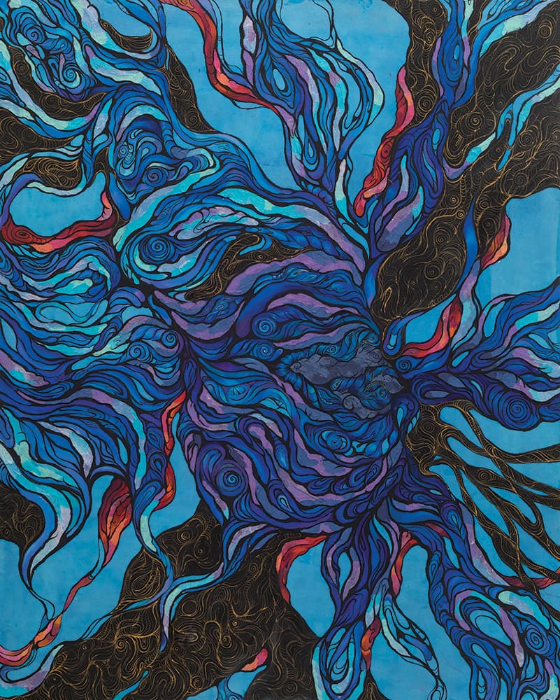 Creation of soul, 실크에 채색, 혼합 재료, 116.8x91cm, 2018