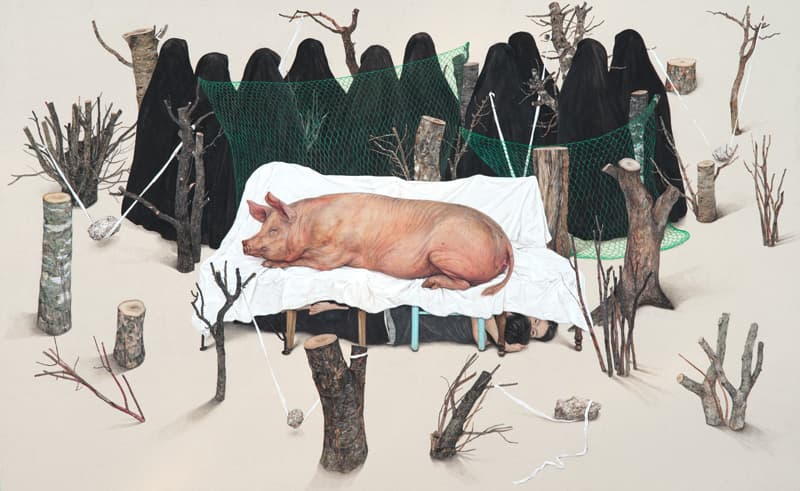 이진주, 얇은 찬양 A Frail Hymn, 2017, Korean paint on linen, 100x120cm