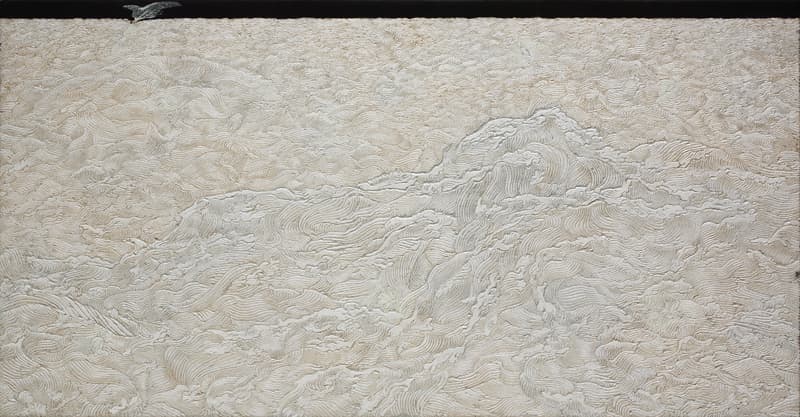 우민정, The wave, 120×60㎝, 마, 황토 백토 위에 채색, 2016