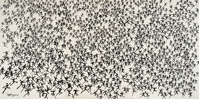이응노, 군상, 한지에 먹, 100x200cm, 1983