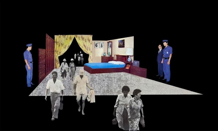 박불똥, 경찰의보호(감시)아래서울강서구목동주민들이른아침일터로향하다, 피그먼트프린트 48X80, 1985 