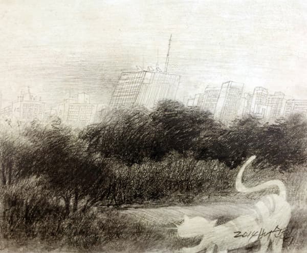 신사신도-백호, pencil on Oriental paper, 38cm× 30cm, 2014