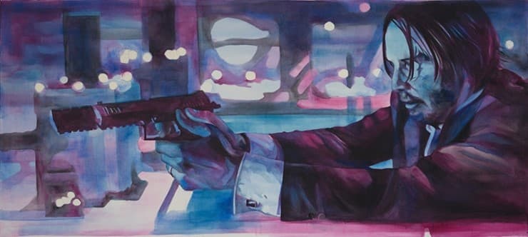 최재령, 연속되는 총격전, 캔버스에 아크릴, 87x194 cm, 2017