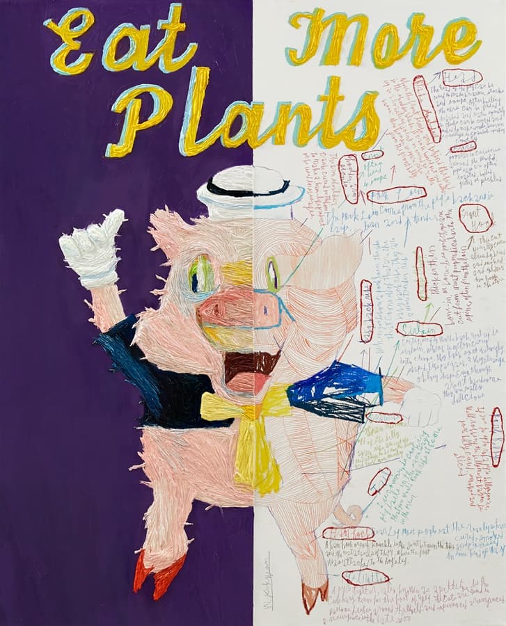 우국원, I'm too late to be a vegan, 90.9x72.7cm, Mixed media, 2021