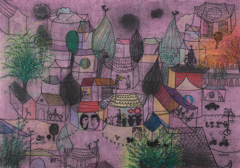 김덕기, <마을에 아침이 오면>, 2005, 장지에 혼합재료, 150×210cm