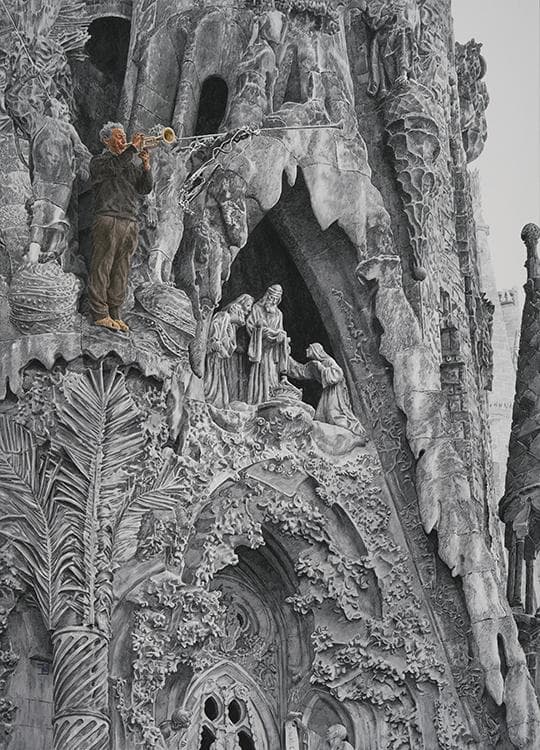 최영걸 CHOI Yeong-Geol, 바르셀로나의 찬송 Glorification at Barcelona, 74.5×54cm, 아티스티코지에 수묵담채 Chinese Ink & Watercolor on Artistico Paper, 2017