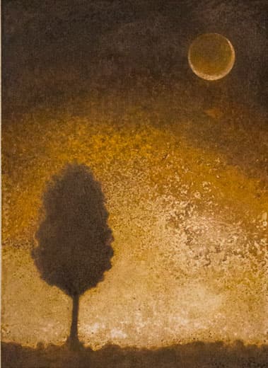 Yasuka M, 나무와 달 木と月, 철판에 녹, H257×W182mm, 2017