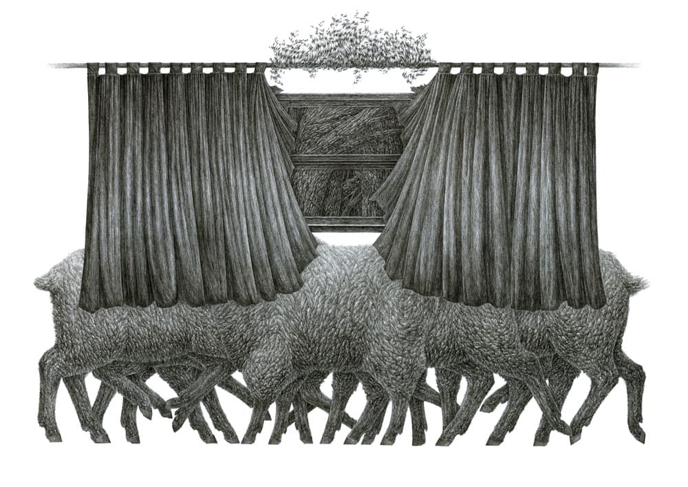 이화평, 2015, 낮은벽지03, 종이위의 잉크, 아크릴컬러, 30x21cm