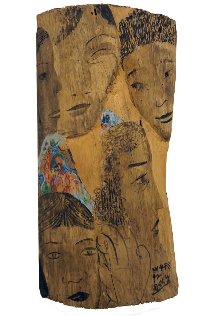 윤석남 내 친구들 My friends (김진숙 김혜순 박영숙 윤석남) 46x23x4cm 나무위에 채색 1992 박영숙소장