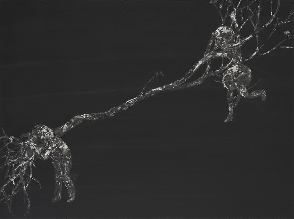 김명진, 나무를 옮기다_캔버스에 한지,먹,안료,콜라주,130x97cm,2016-2017