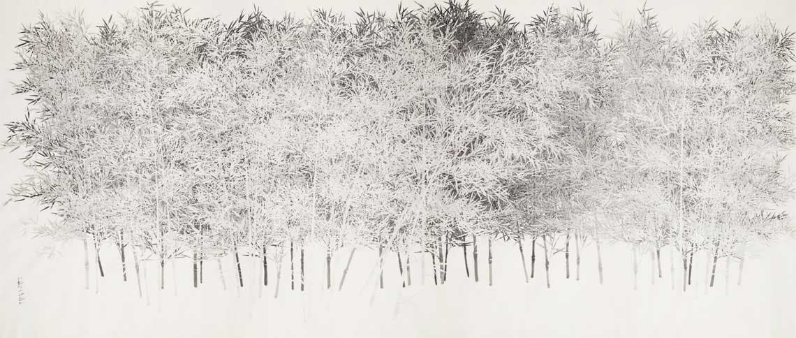 사람 대나무-02 240×575㎝, 한지에 수묵, 2015