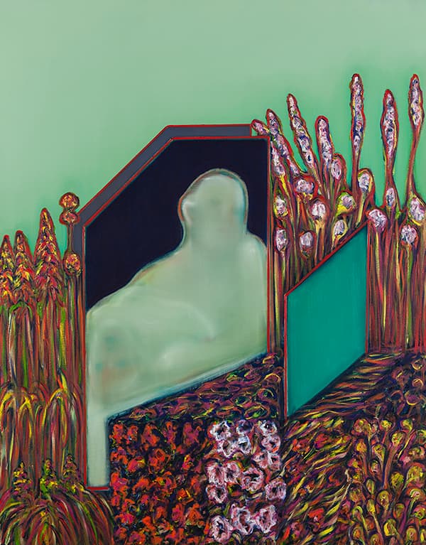 이재헌, 꽃밭 속의 뷰어 viewer in the garden_캔버스에 유채_190×150cm_2015