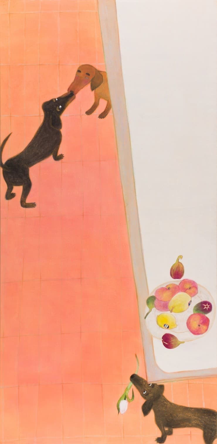 오수지, 외사랑, 192x94cm, 한지에 백토,채색, 2018