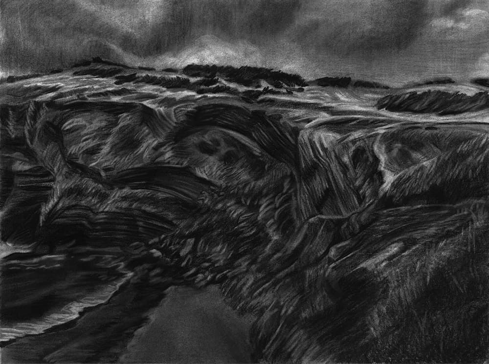 우도 검멀레 해변, 종이에 목탄, 45.7x61cm, 2019