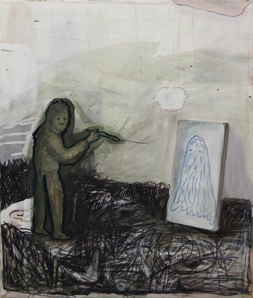 정주원, 작업중, 광목에 동양화물감, 53x45cm, 2017