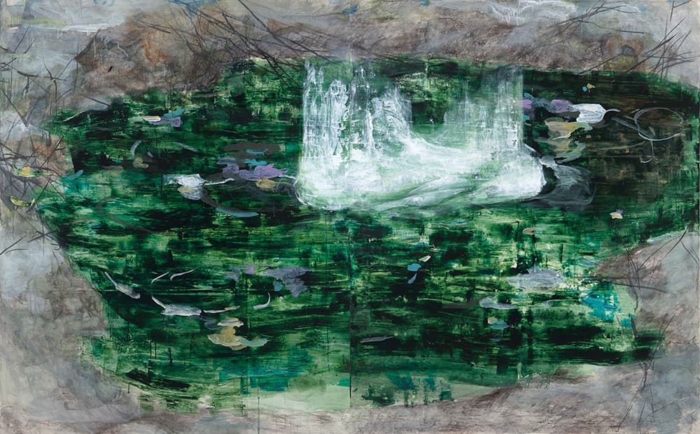 김선영_쏟아지고 솟구치는_163×260cm_장지에 아크릴, 과슈, 분채_2022