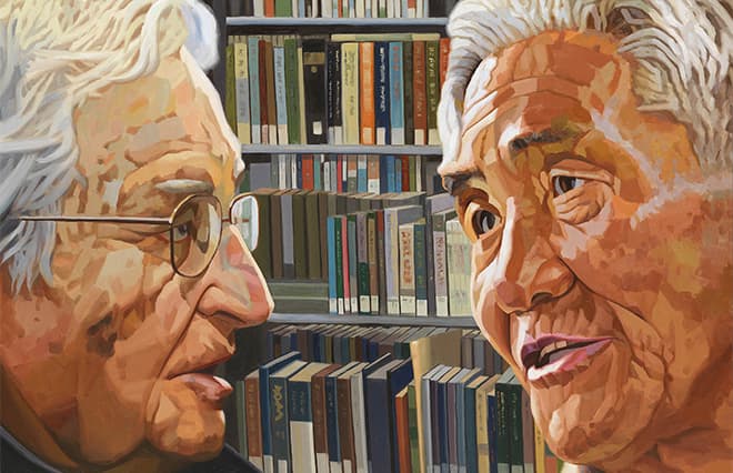 서기문_대화 - 리영희와 촘스키 Conversation - Lee Younghee & Avram Noam Chomsky_2017_Oil on canvas_127×194cm