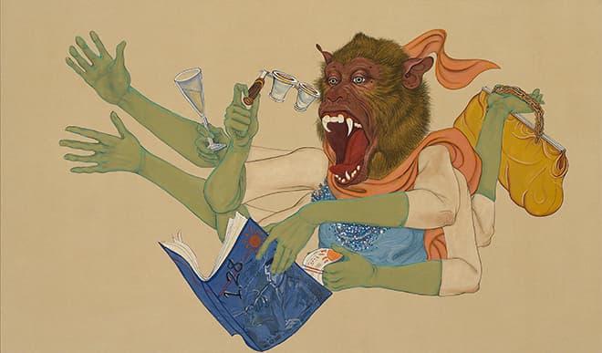 김태연, 12支生圖-申, 2013, 비단에 채색, 72x122cm