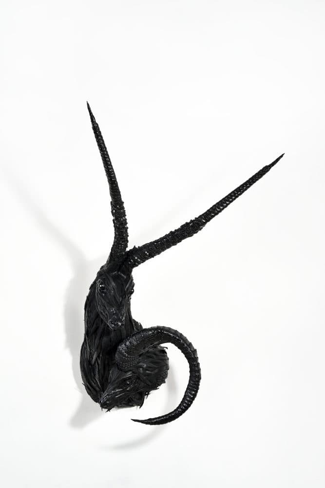 지용호, Deer Ram head1, 2019, Used tire, steel, wood, styrofoam, 70x125x85cm