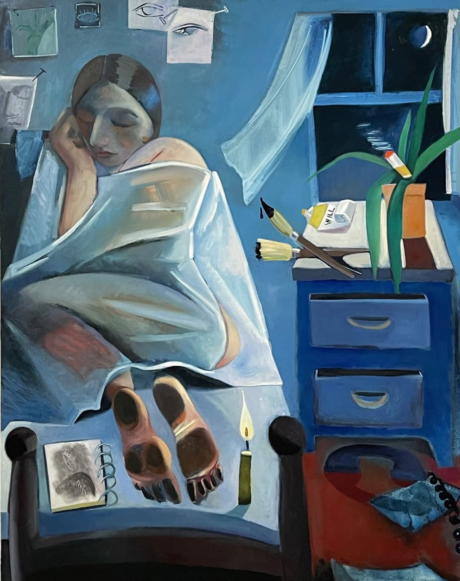 Danielle Orchard, Night Studio, 2021. 152.4 x 121.9 x 2.5 cm | 60 x 48 x 1 in. Courtesy of the artist and Perrotin.