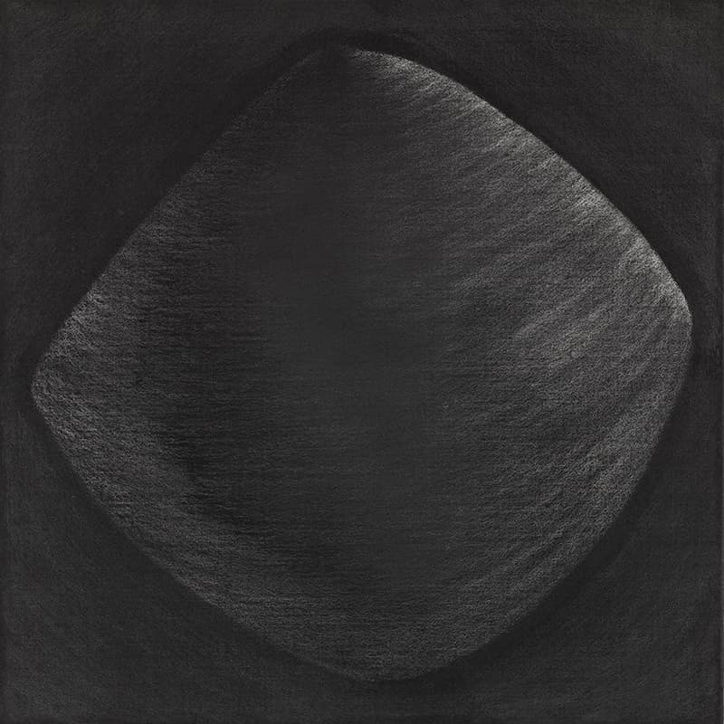 1999 RQ36, 45.5x45.5cm, gouache, graphite, conte on canvas, 2021