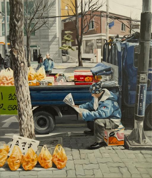 마진영, 노량진 장승백이길, 45.5x 53cm, Oil on canvas, 2014