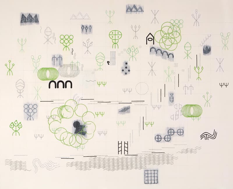 송윤주, 경안원(慶安園) 한지에 먹, 안료, 스크래치 158x194cm 2017