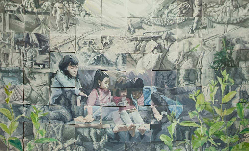양경렬, Stuffed Zeit (90 pieces), 239x393cm, Oil on paper, 2022