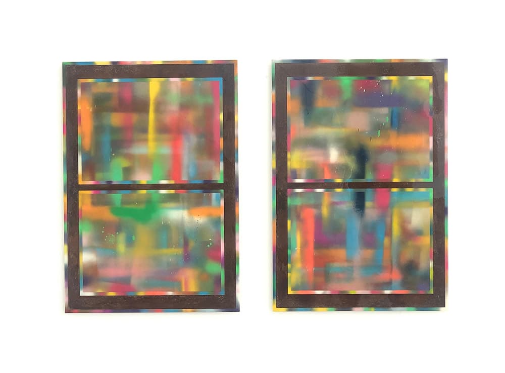 최기창, 〈순환하는 밤〉, 2021. 철판 위에 페인트 스프레이, 부식, 레진, 각 116 x 81 cm.