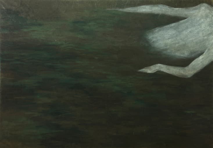 김선영 닿지 않는 땅, 장지에 분채 130x192cm, 2020