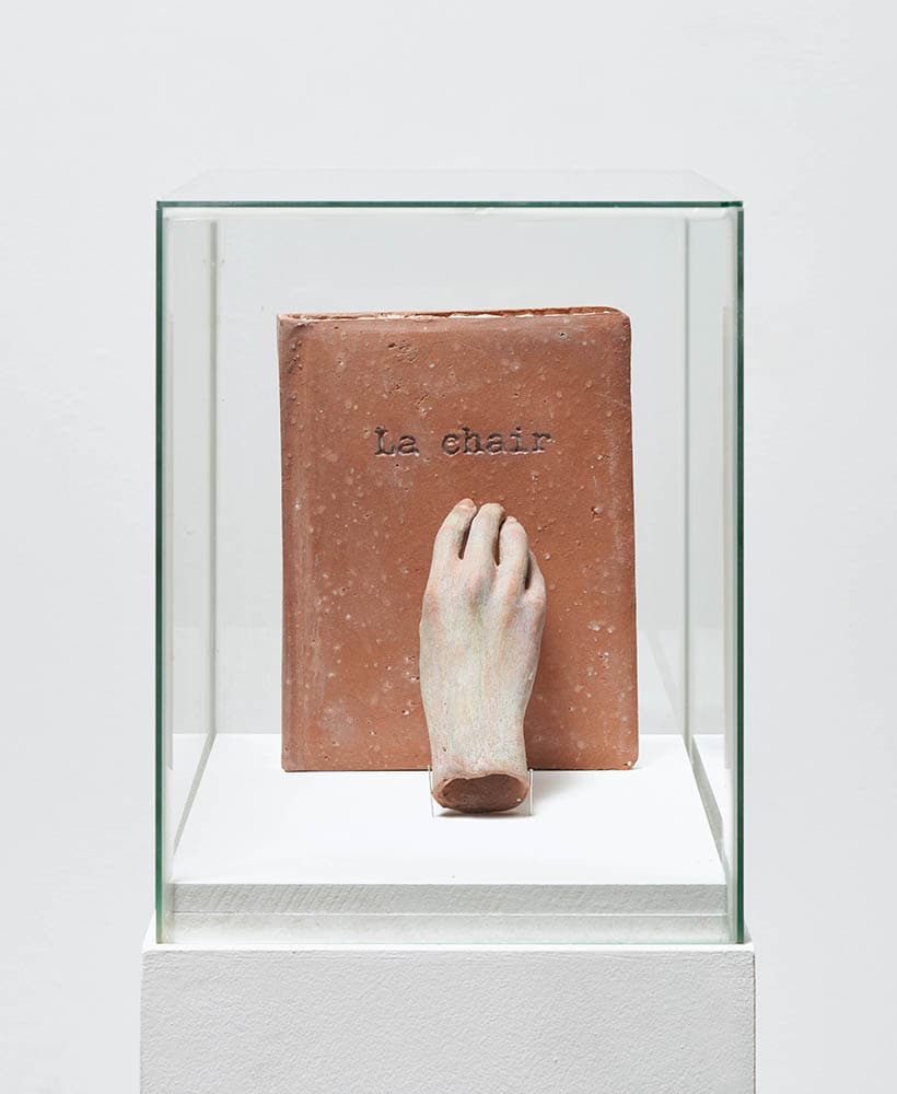 이산오_살(lachair), 2023, 석기에 색연필, 유리, 25x35x31cm