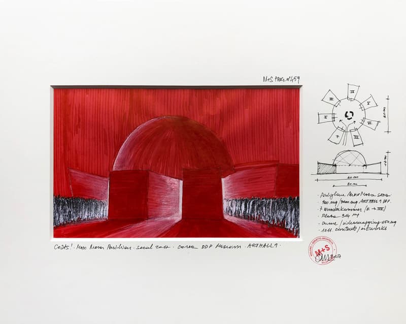 Red Light Architecture by Ico Migliore  – 40x50 cm, black pen, red marker and white acrylic on paper