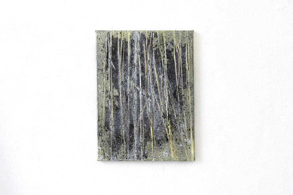 이진석, 무제, 2022, 캔버스에 아크릴릭, 재, 수지, 지푸라기, 62×46cm