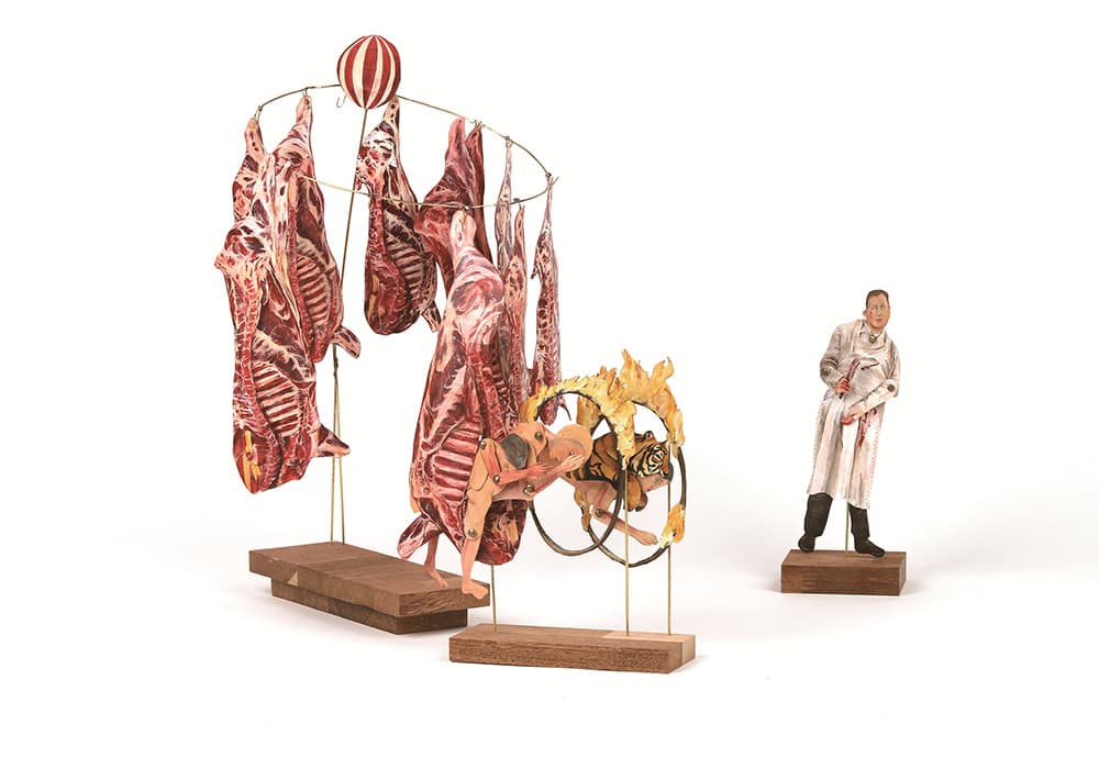 쿵 하면 흔들리는 세계_paint on paper, copper wire, steel wire, wood_dimensions variable_2021