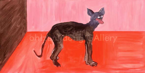 폭탄을 삼킨 개, Swallow a bomb dog, 캔버스에 유채, 91.5x46cm. 2016