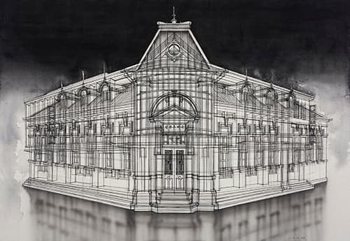기념비-광주우체국, 캔버스천에 수묵, 130x162cm, 2018