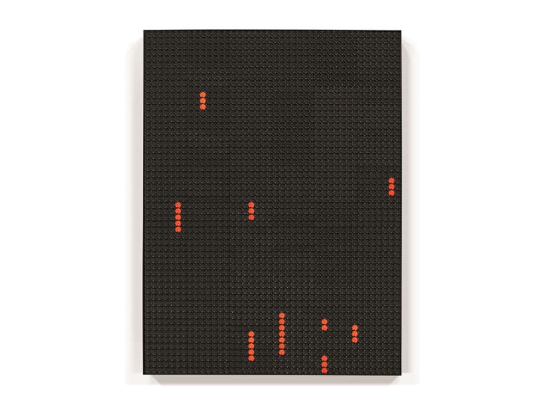 On Slow Obliteration, or I’ve Lost Myself 2017 Colored flip-dot panel, power coated aluminium tray frame, rub down transfer 87.4 x 65 x 8 cm