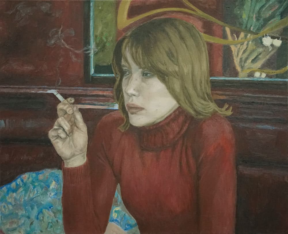 서동욱_붉은방-금발머리-담배연기_oil on canvas_65 x 53cm_2020