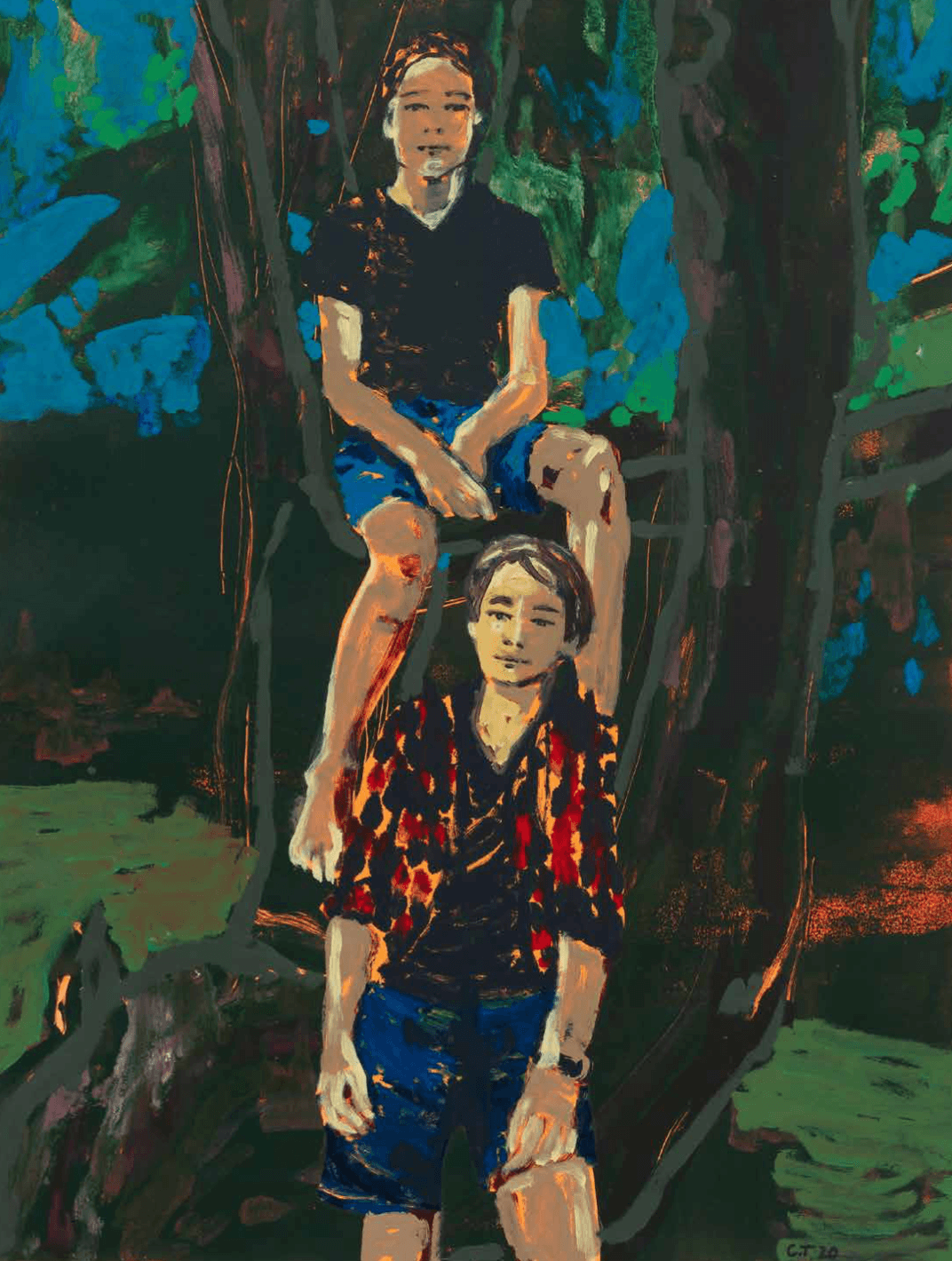 Zino and Enea (blue), 2020. Acrylic and ink on paper, 139.7 × 106.7 cm Photo: Martin Elder. Courtesy the artist and Perrotin.