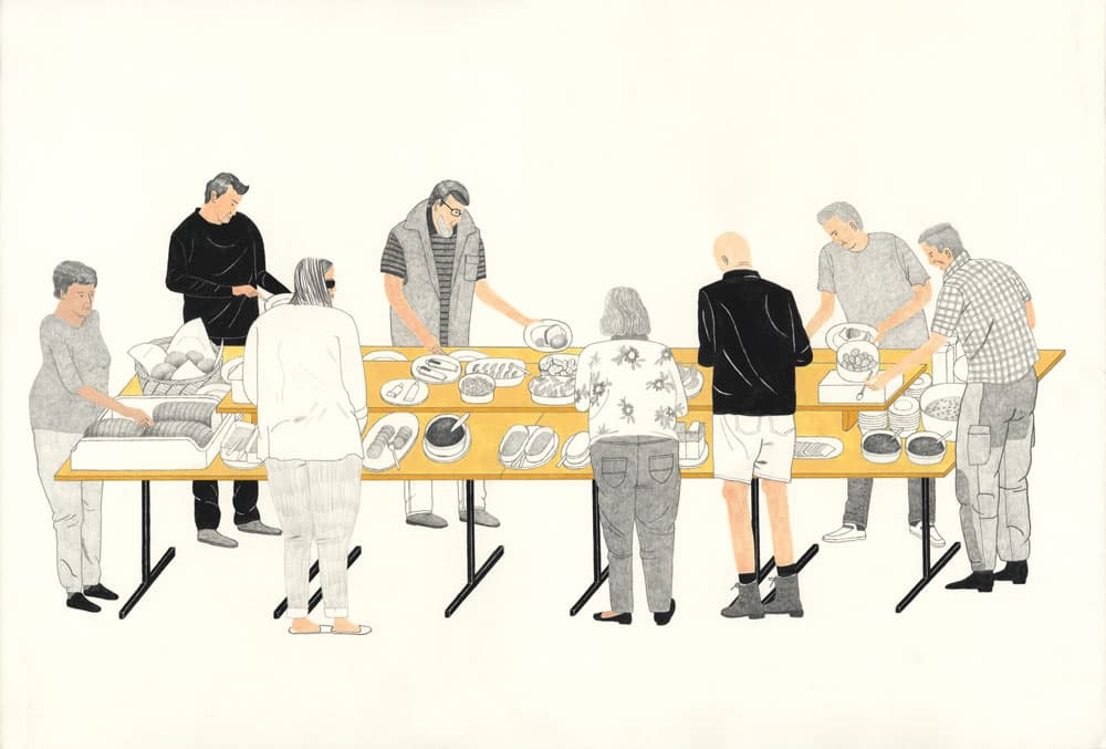 노준구  Breakfast Time  2014  종이 위에 연필, 펜과 과슈  285x565 mm