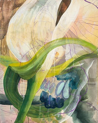 Angraecum veitchi, 비단을 배접한 캔버스에 먹, 분채, 석채, 봉채, 아크릴, 수채, 금분_90.9×72_2019