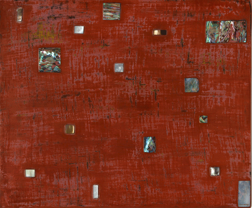 Red-mother of pearl, Ottchi on wood, 30X25cm, 2015