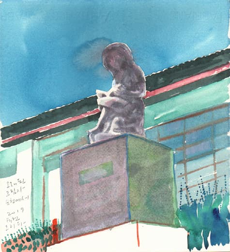 오래된 그림자-순천에서 , 종이 위에 수채, 30X32cm, 2019