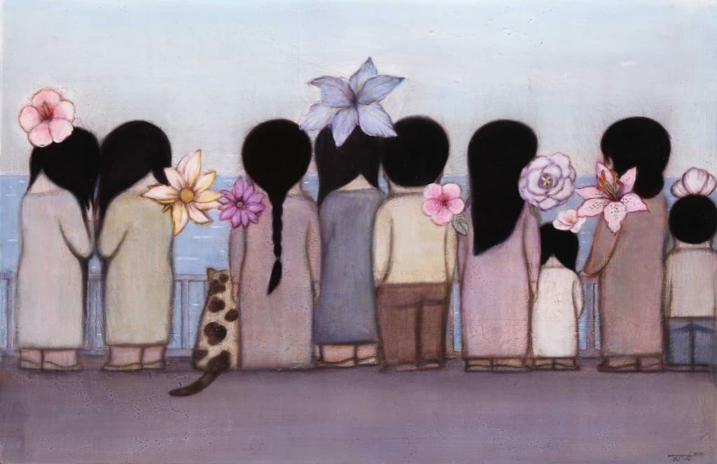 류준화, 기다림9-1, 캔버스 위에 아크릴/콘테/석회, 65x100cm, 2016
