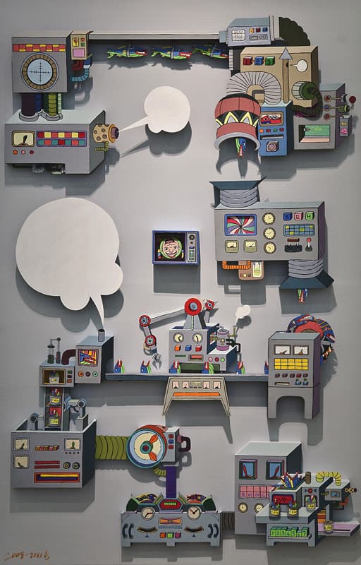 김영호 <공장> 2011 220x142.5x10cm 아크릴물감, 나무, 포멕스, 모터 서울시립미술관 소장