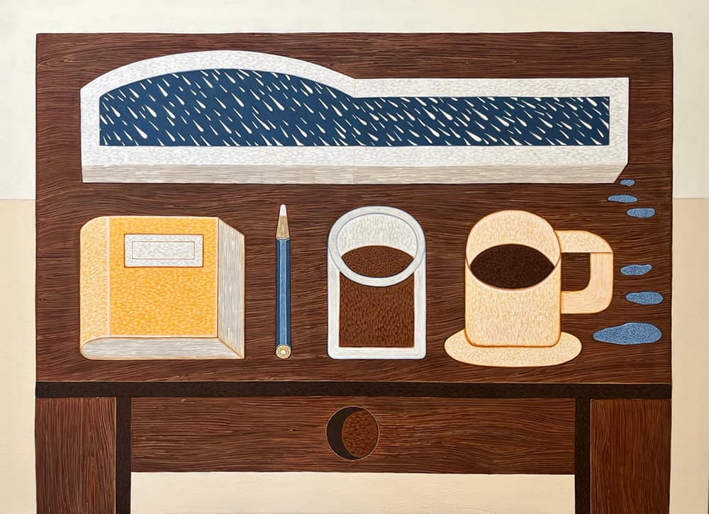 이희조, On the desk, 캔버스에 과슈, 72.7×100cm, 2024