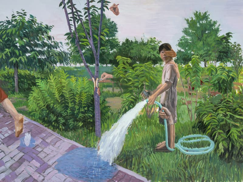 최모민, 새벽 물주기, 면천에 유채, 193x259cm, 2018