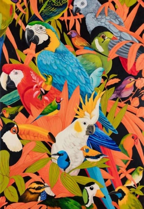 임선희, Blue, Red, and White Parrots, 2019, Oil on Canvas, 112x162cm